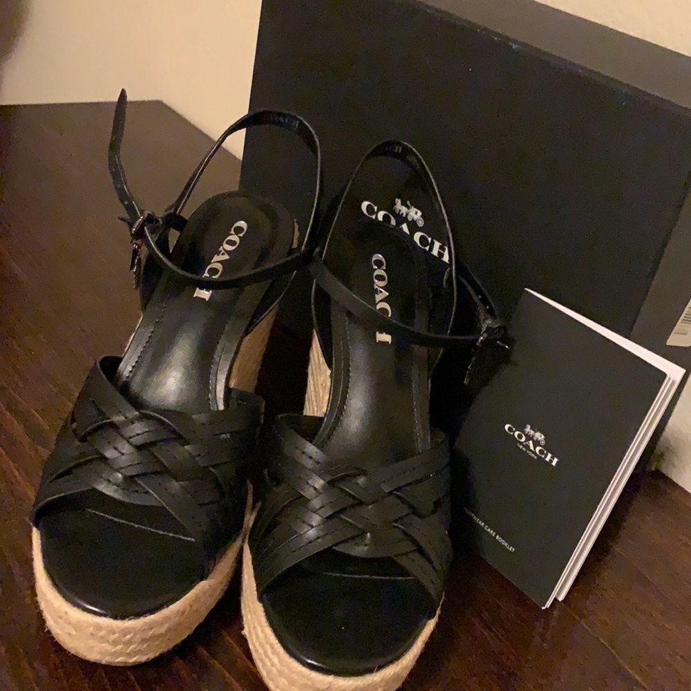 Coach black wedge sandals.